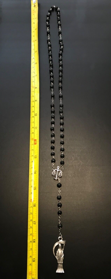 Santa Muerte Rosary / Black wood beads/ Rose scented / Handmade! / FREE SHIPPING!)