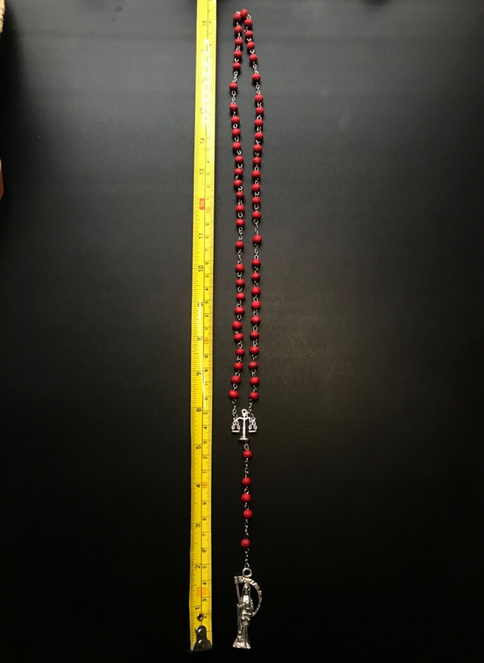 Santa Muerte Rosary / Red wood beads/ Rose scented / Handmade! / FREE SHIPPING!)