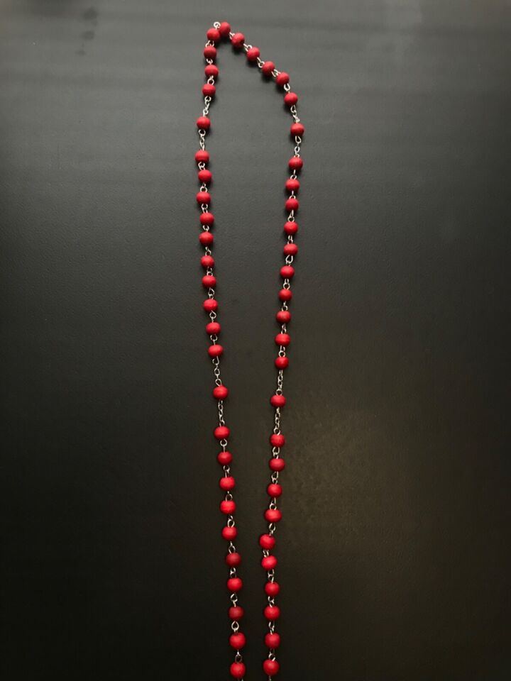 Santa Muerte Rosary / Red wood beads/ Rose scented / Handmade! / FREE SHIPPING!)